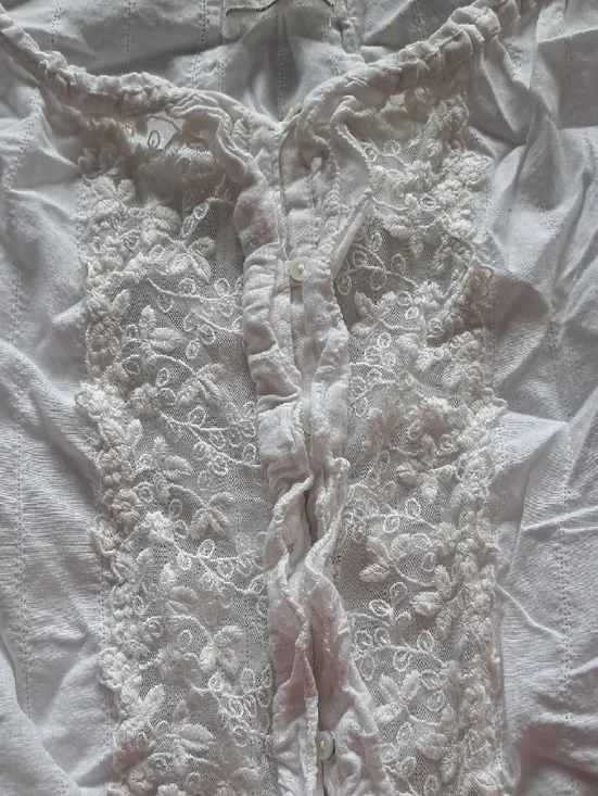 Abercrombie & Fitch White Lace-Front Ruffled Peasant Blouse - Picture 3 of 10